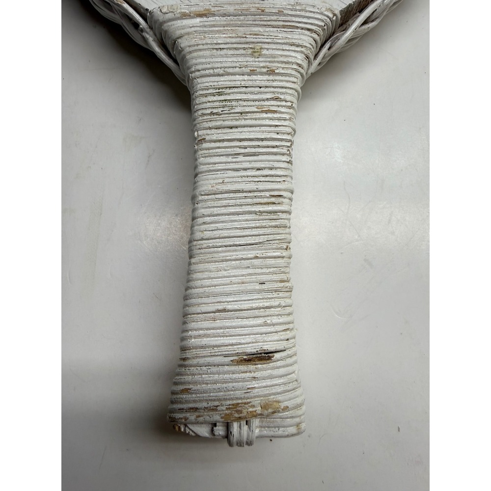 Vintage White Wicker Hand Mirror Woven Rattan Paddle Vanity Mirror Cottagecore - Picture 7 of 10